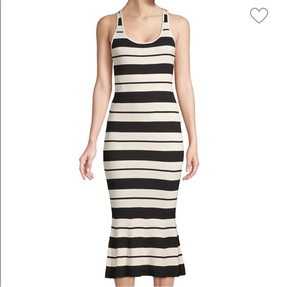 Jason Wu Striped Silk Blend Knit Bodycon Midi Dress, L - Picture 1 of 9